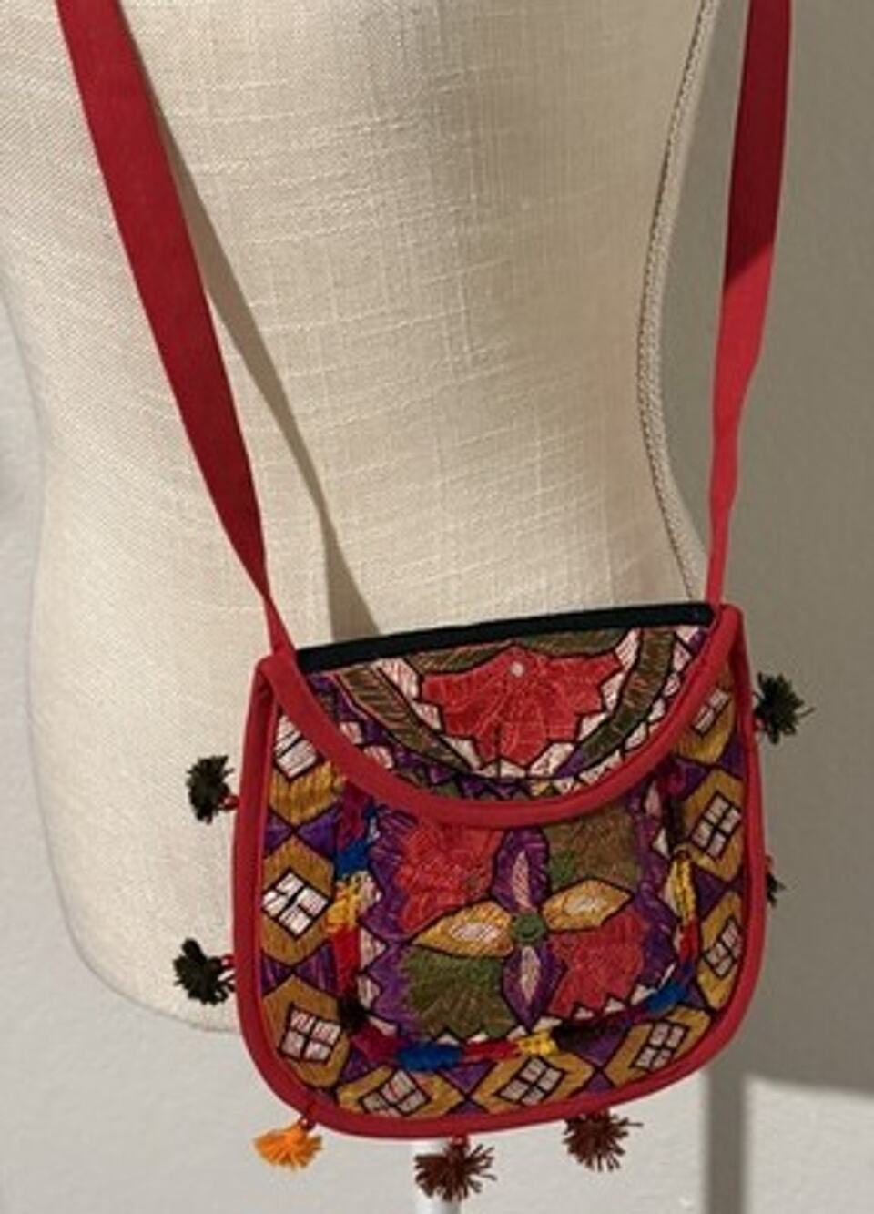 Indian Banjara Embroidered Crossbody Bag Mirror Work Tassels Boho Festival Purse